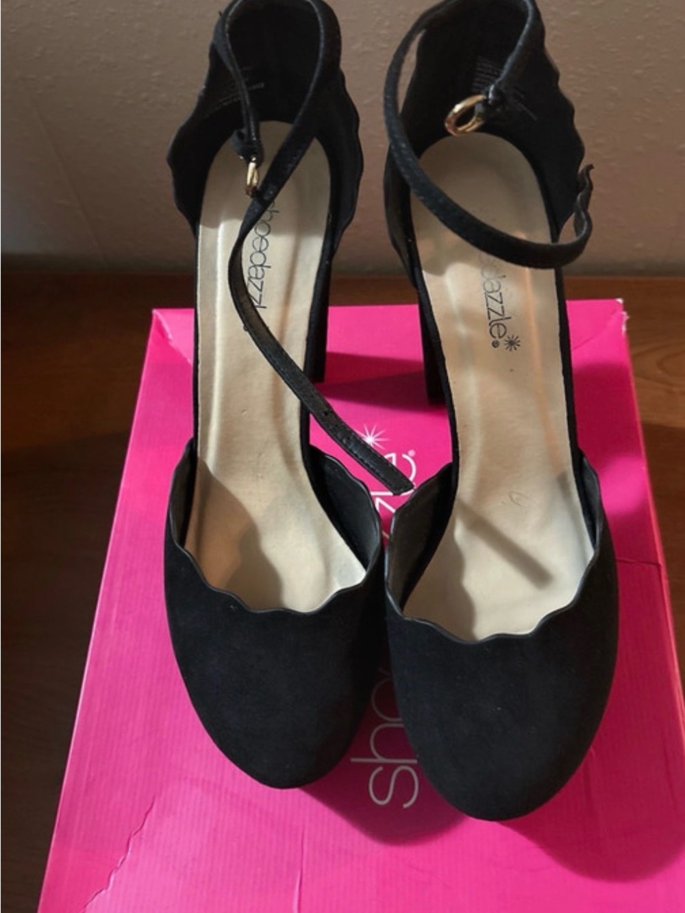 Pleaser Black Scalloped Ankle-Strap Heels